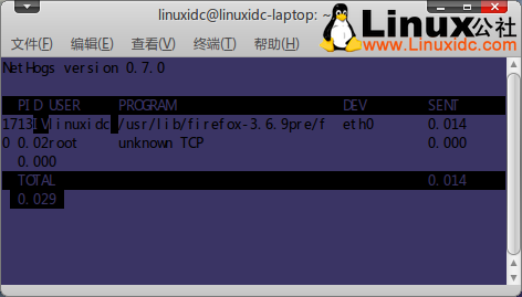 Ubuntu 终端下Nethogs 命令查看网络带宽