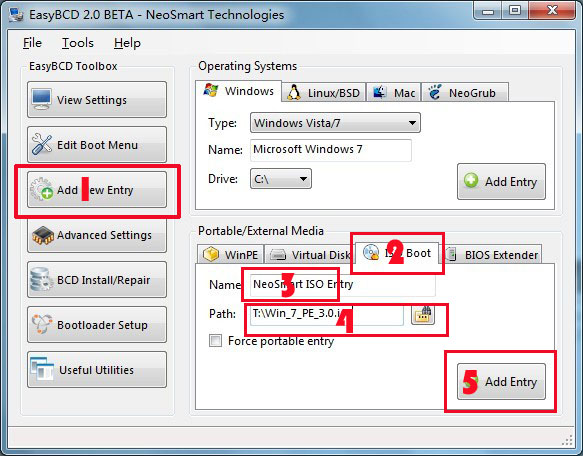 如何使用EasyBCD 2.0引导ISO文件安装系统