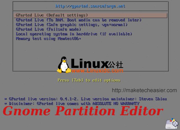 GParted boot screen GParted boot screen