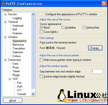 PuTTY font settings