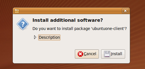 Install window for ubuntuone-client