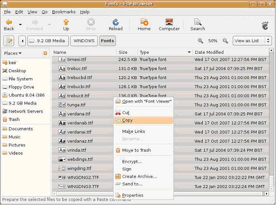 Ubuntu下使用Windows或者Mac OS X的字体 