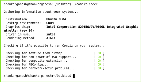 用Compiz Check测试Linux桌面3D兼容性的问题(图)