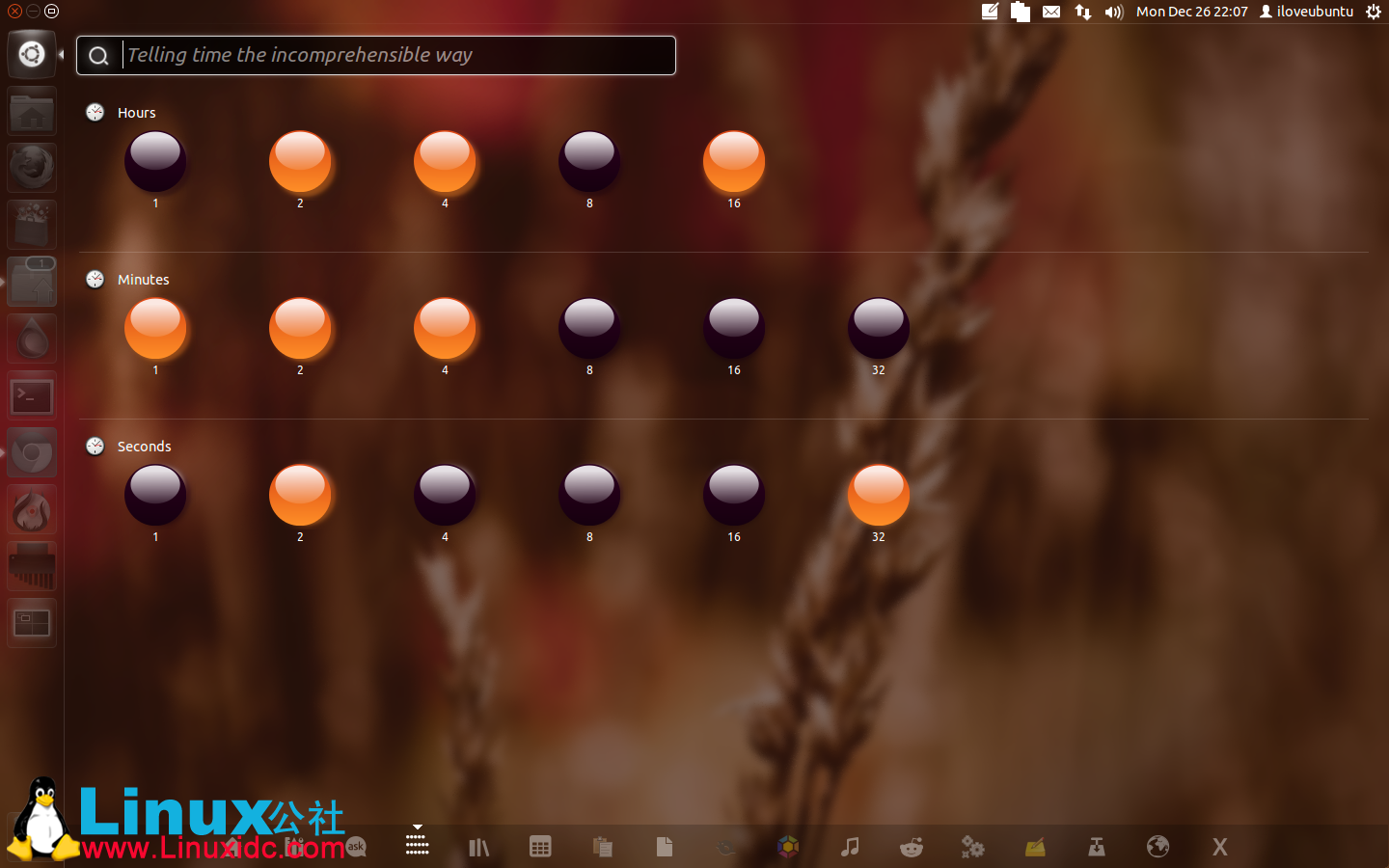 Ubuntu下安装二进制时钟 Unity lens