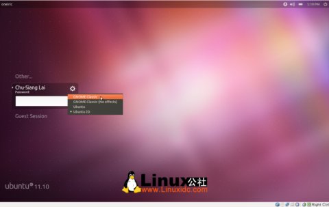 安装好Ubuntu 11.10就会多个“Gnome Classic”可以选。