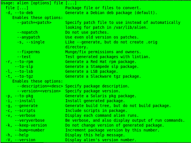 alien：.deb与.rpm包转换工具