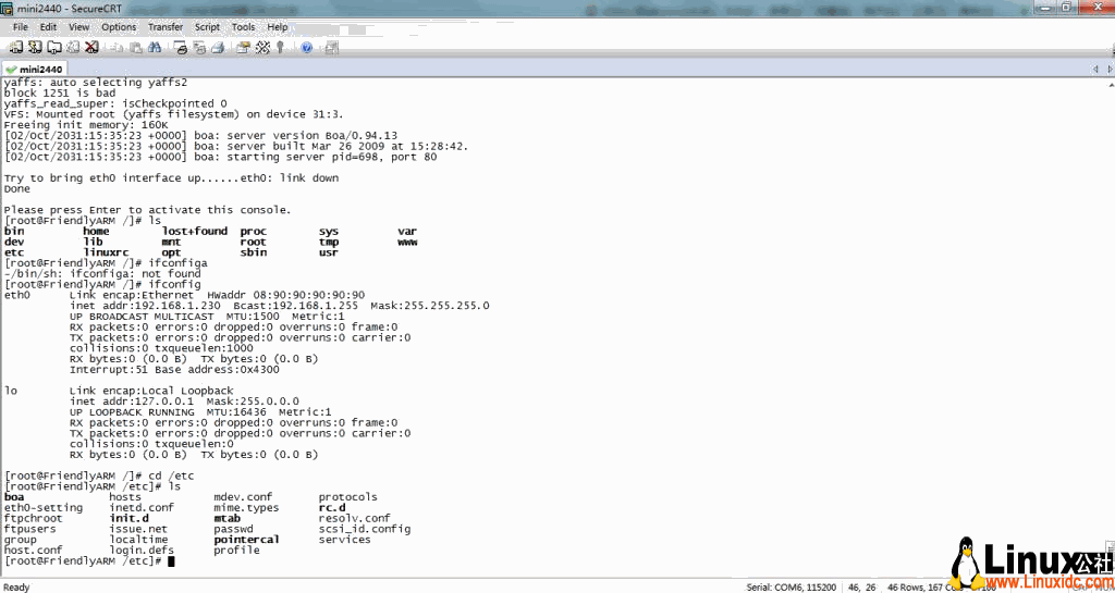 secureCRT用串口连接mini2440方法