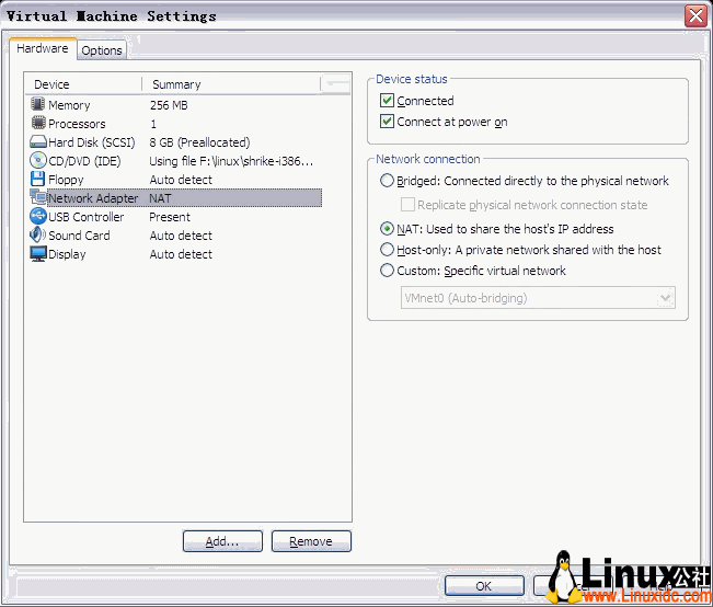 VMware 7下安装RedHat Linux的网络设置方法