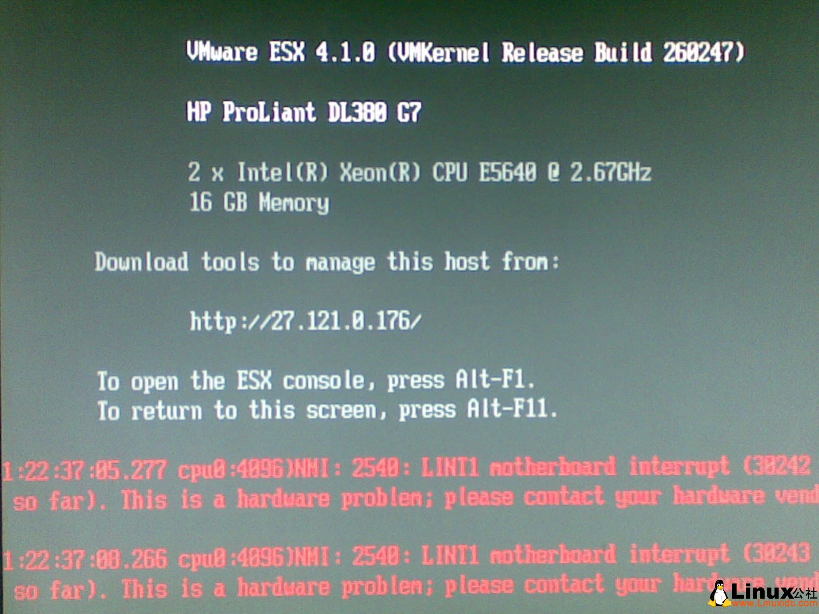 关于HP 388G7安装Vmware 4.1.0后报错的问题