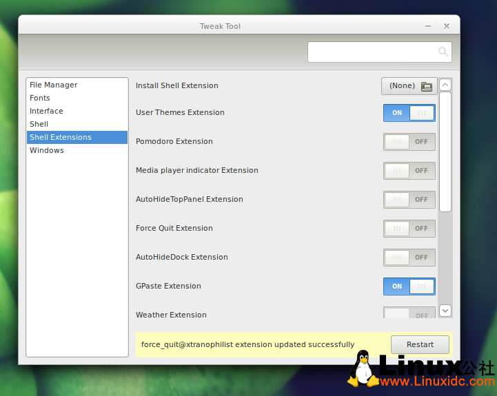 GNOME Tweak工具3.0.5：可安装GNOME Shell扩展