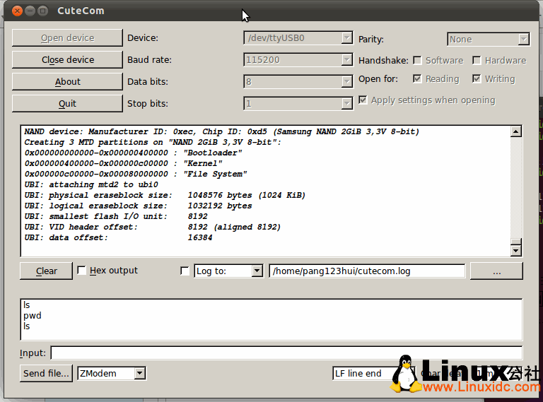 Linux下cutecom使用USB转串口线