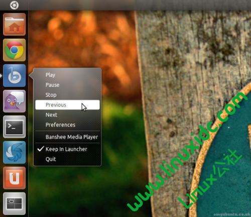 Ubuntu 11.04 Unity Launcher中添加一个简易的Banshee管理菜单