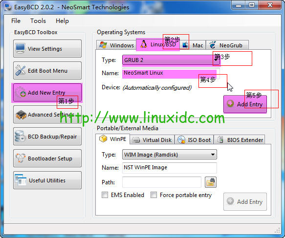 通过EasyBCD将Linux的启动菜单加入到Windows 的启动菜单