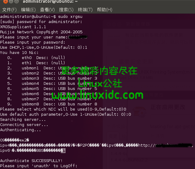 Ubuntu 10.10 通过锐捷连接校园网