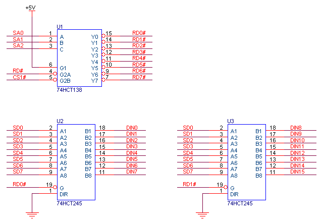 精简ISA总线扩展GPIO-数字输入DIN的扩展原理图