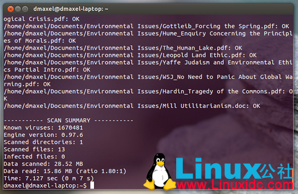 在命令行用Clam Antivirus扫描病毒