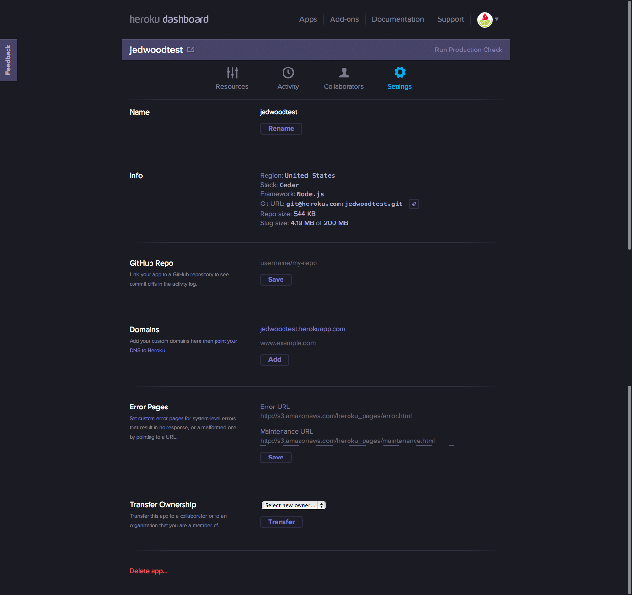 Heroku dashboard