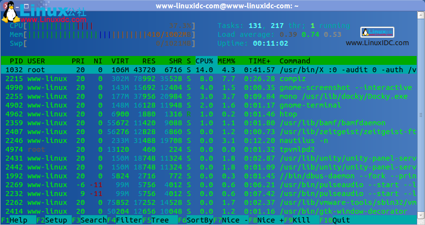 Ubuntu下最强大的进程监视器htop使用