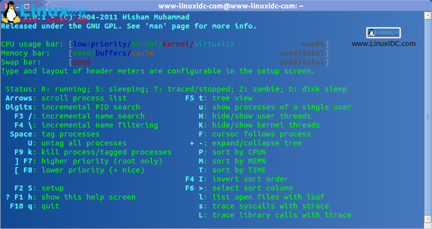Ubuntu下最强大的进程监视器htop使用