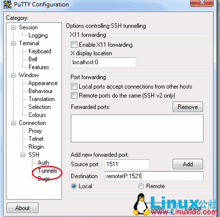 利用PuTTY的SSH tunnel连接Oracle