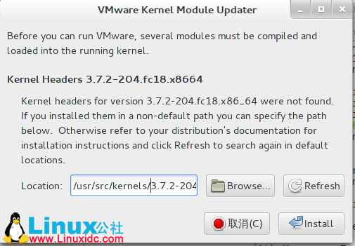 Fedora 18安装VMware时找不到Kernel Headers的解决方法
