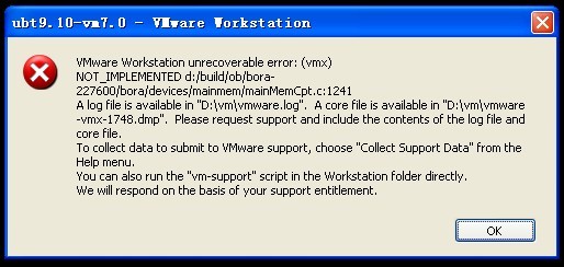 VMware 7.10虚拟机启动Ubuntu系统错误的修复办法记录